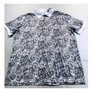 Kilburne & Finch Polo Shirt Mens XL White Black Paisley Stretch Performance